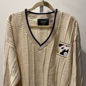 Dunbrooke Vintage V-Neck Cable Knit Sweater XL Beige Cotton Made USA